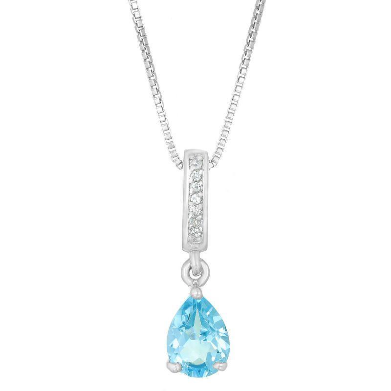 Gemminded Sterling Silver White Topaz Accent & Blue Topaz Pendant Necklace, Womens Product Image