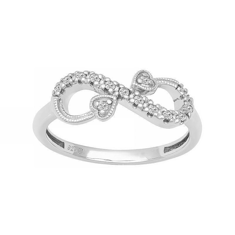 Love Always Sterling Silver 1/10 Carat T.W. Diamond Heart Infinity Ring, Womens White Product Image