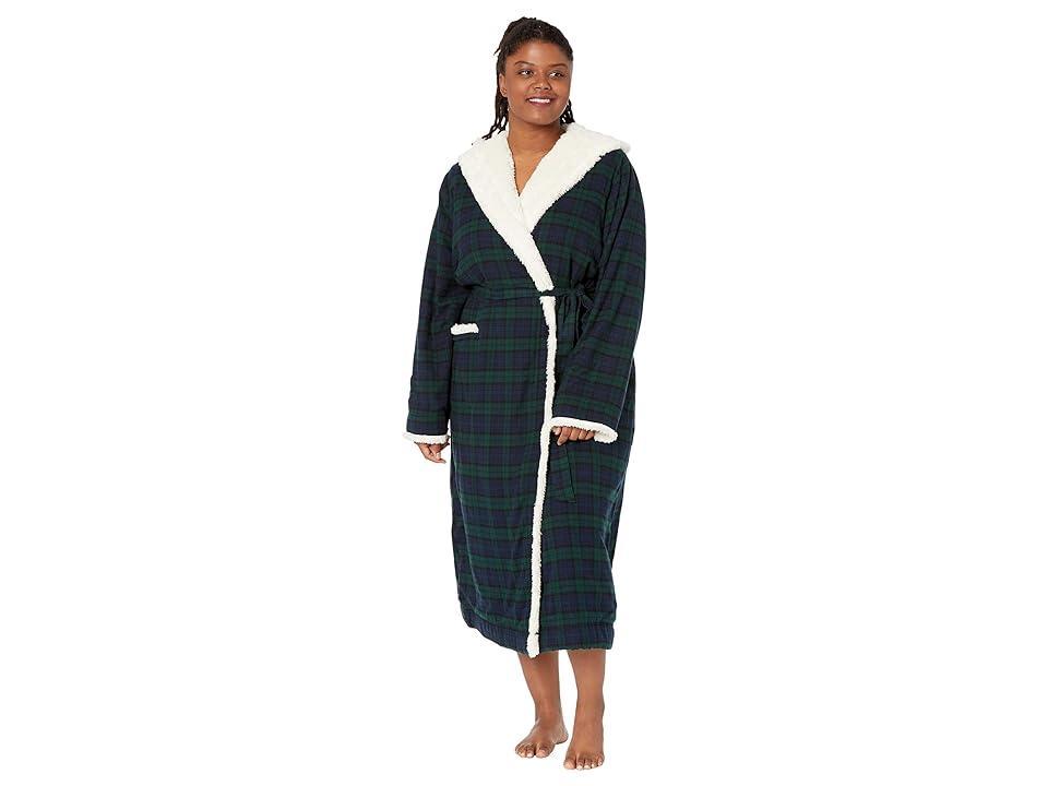 L.L.Bean Plus Size Scotch Plaid Flannel Sherpa Lined Long Robe Watch) Women's Robe Product Image