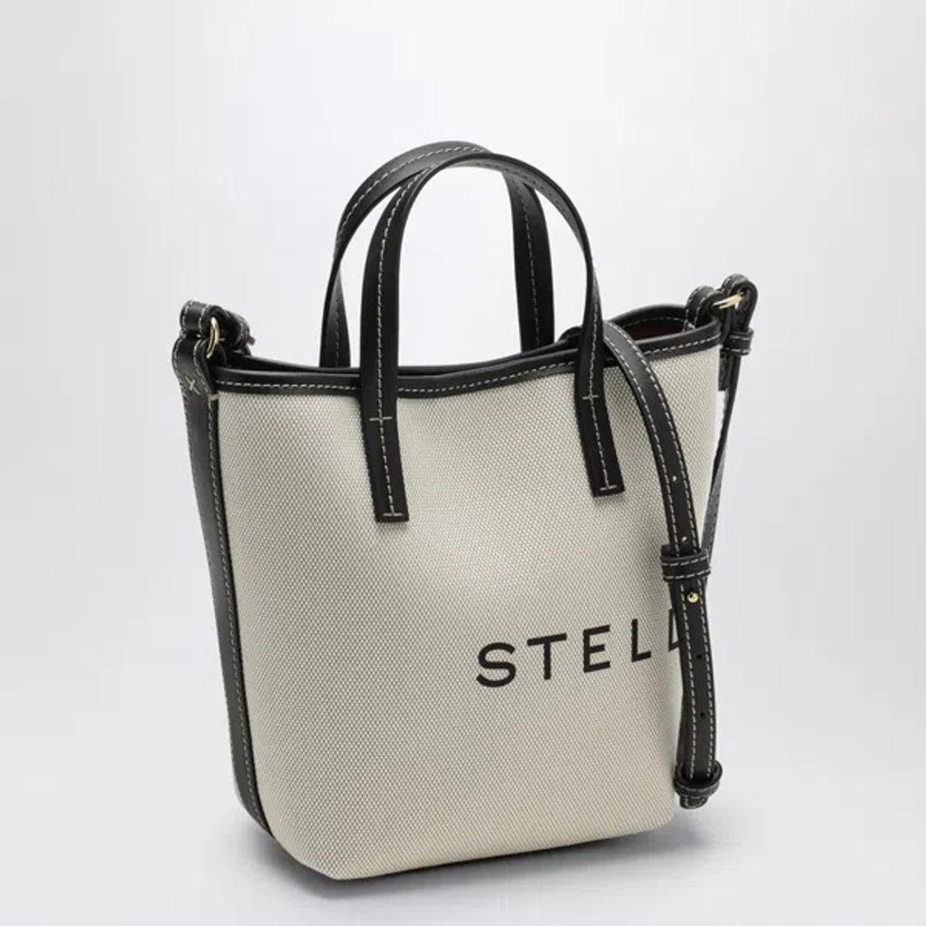 Stella Mc Cartney Écru Cotton Blend Canvas Tote Bag With Logo In White Product Image