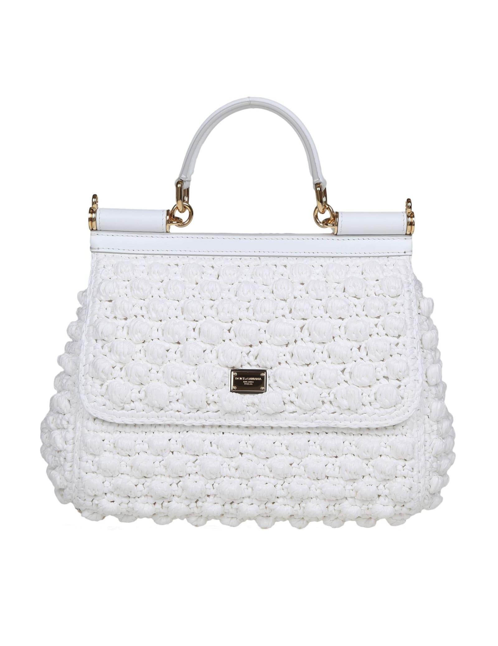 Dolce E Gabbana Raffia Crochet Handbag White Color In White/white Product Image