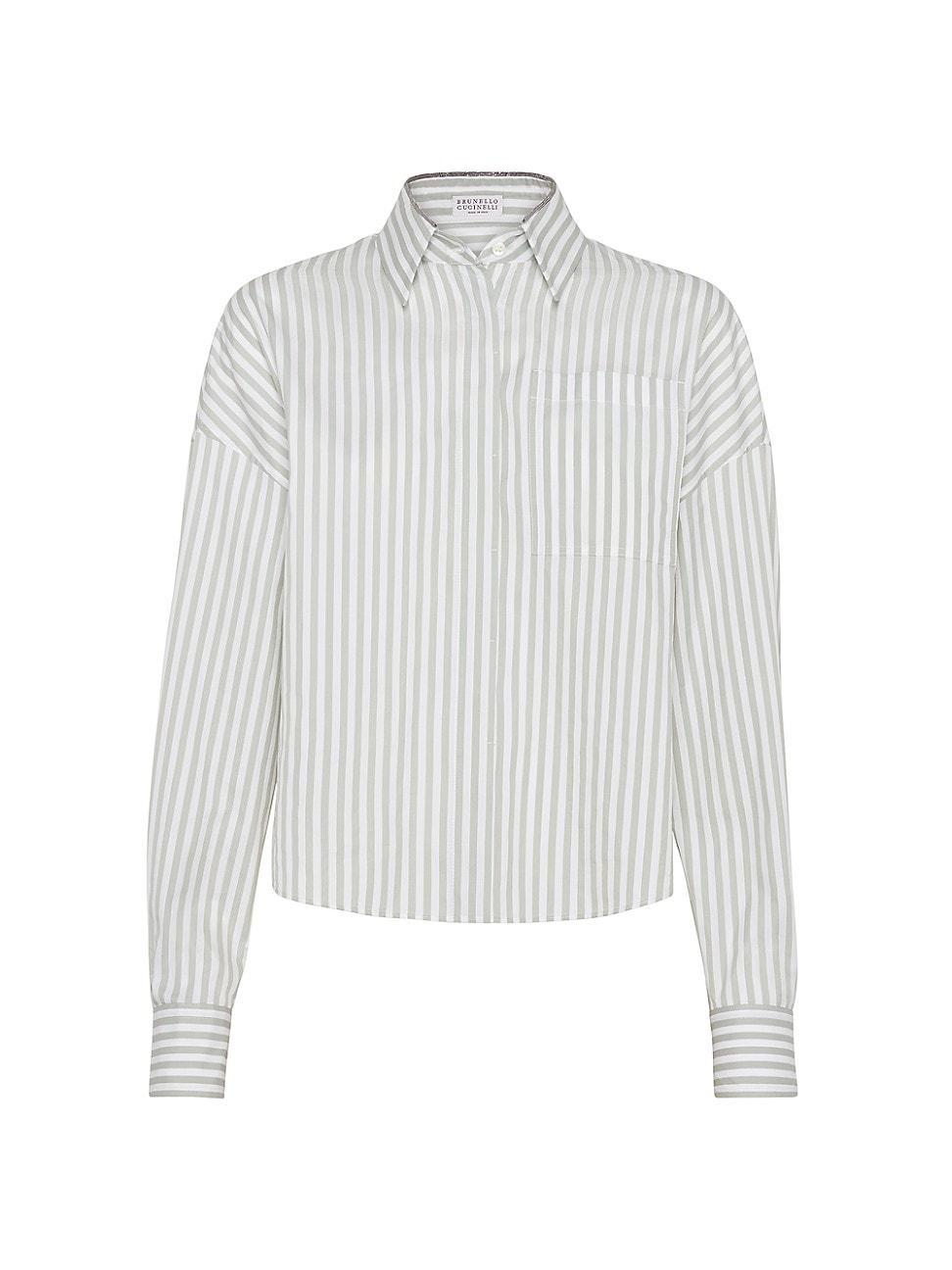 Womens Cotton And Silk Striped Poplin Shirt With Shiny Collar Product Image