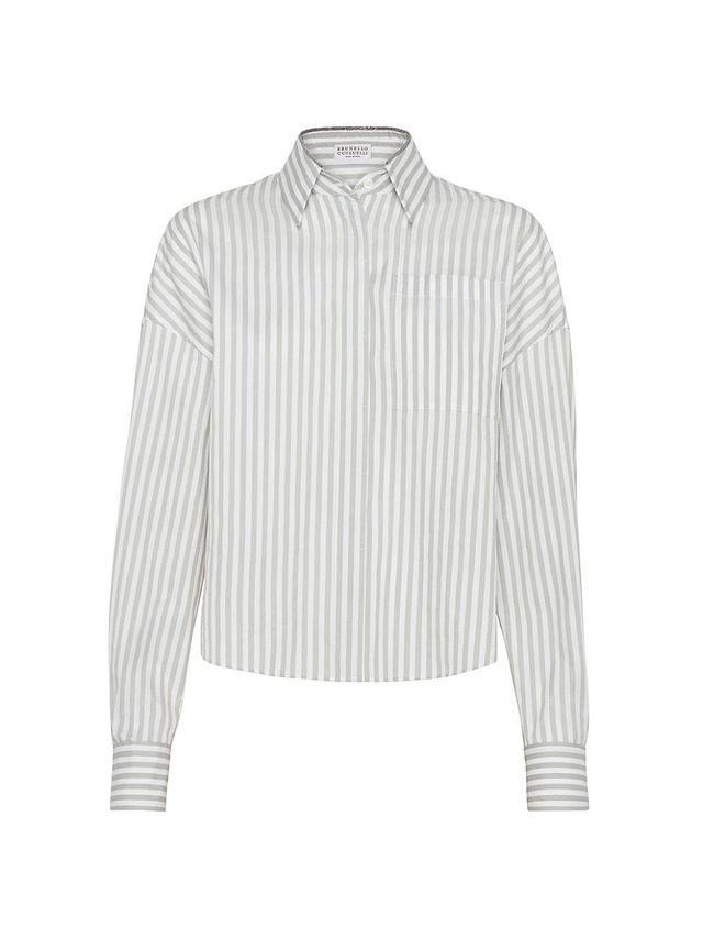 Womens Cotton And Silk Striped Poplin Shirt With Shiny Collar Product Image