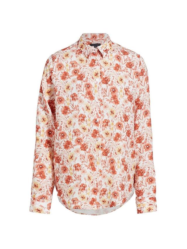 Womens COLLECTION Floral Linen Button-Front Shirt Product Image