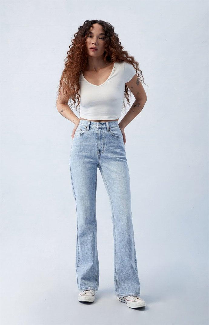 Womens Stretch Light Indigo High Waisted Bootcut Jeans Product Image