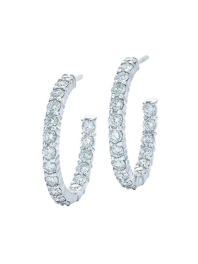 Womens Hoops 18K White Gold & Bezel-Set Diamond Inside/Outside Hoop Earrings Product Image