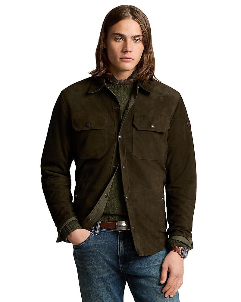 Reversible Suede Taffeta Shirt Jacket In Green Product Image