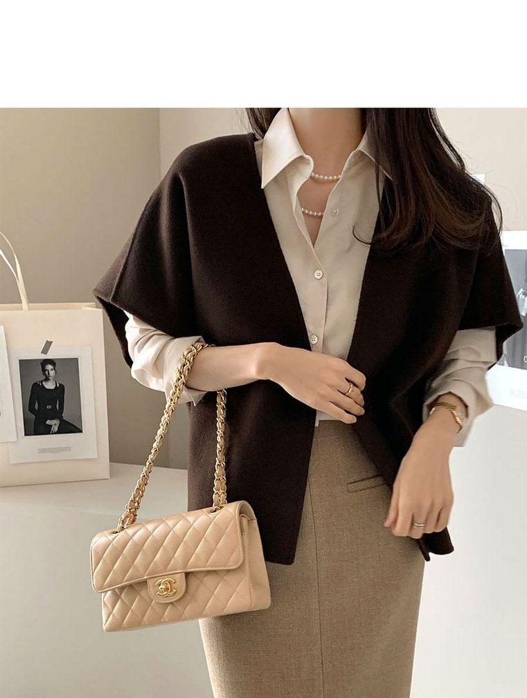 Short-Sleeve Plain Open Front Cropped Coat Product Image