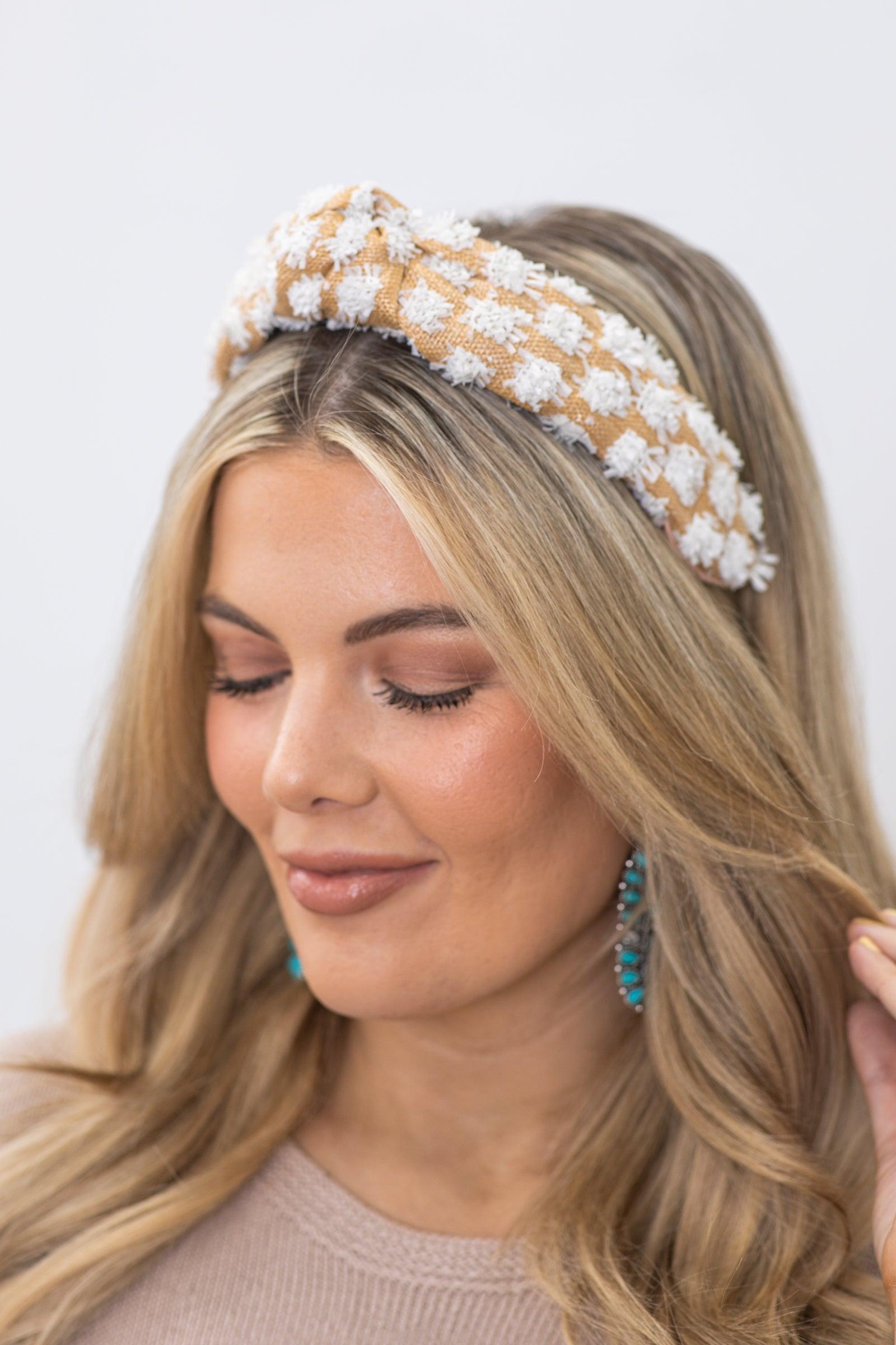 White Straw Weaving Knot Headband Product Image