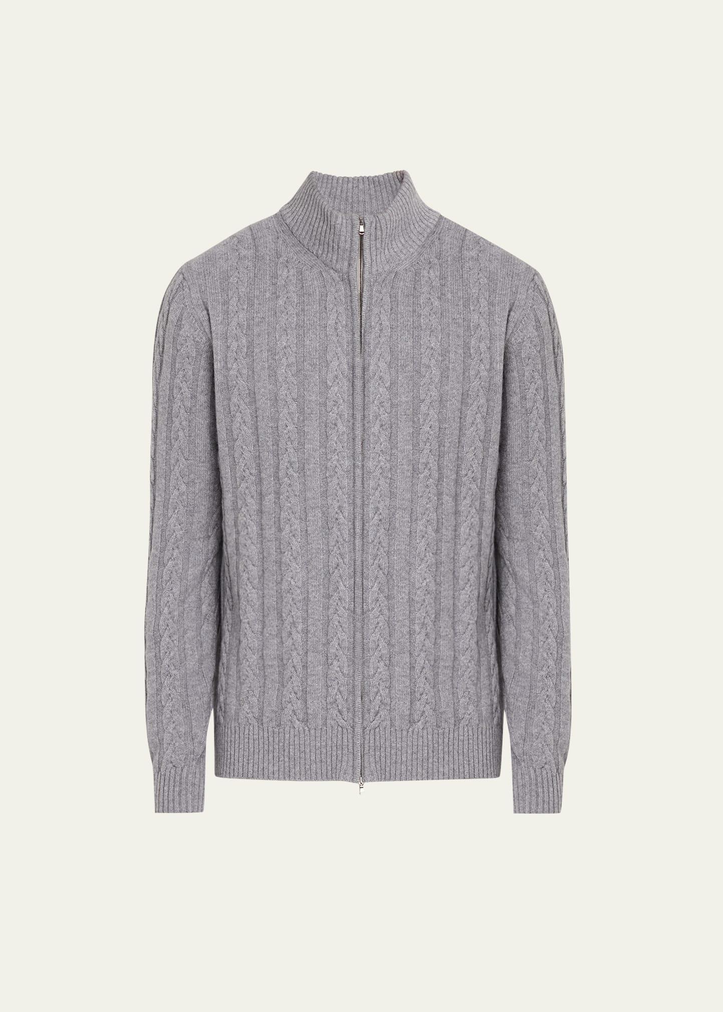 Mens Cashmere Cable Zip Cardigan Sweater Product Image