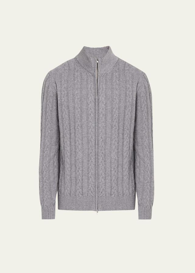 Mens Cashmere Cable Zip Cardigan Sweater Product Image