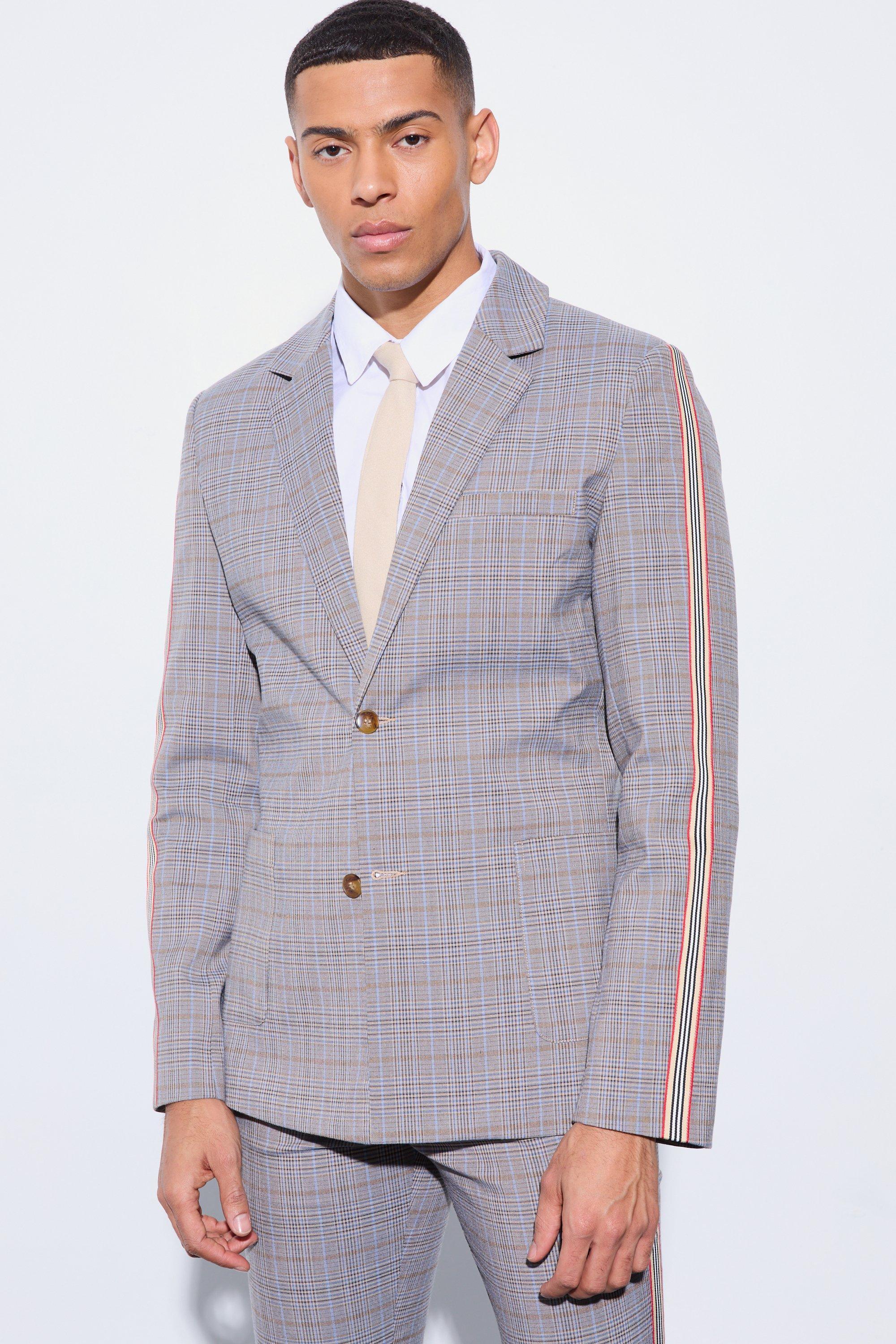 Slim Single Breasted Plaid Blazer | boohooMAN USA Product Image