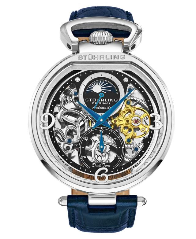 Stuhrling Mens Legacy Blue Leather, Black Dial, 46mm Round Watch Product Image