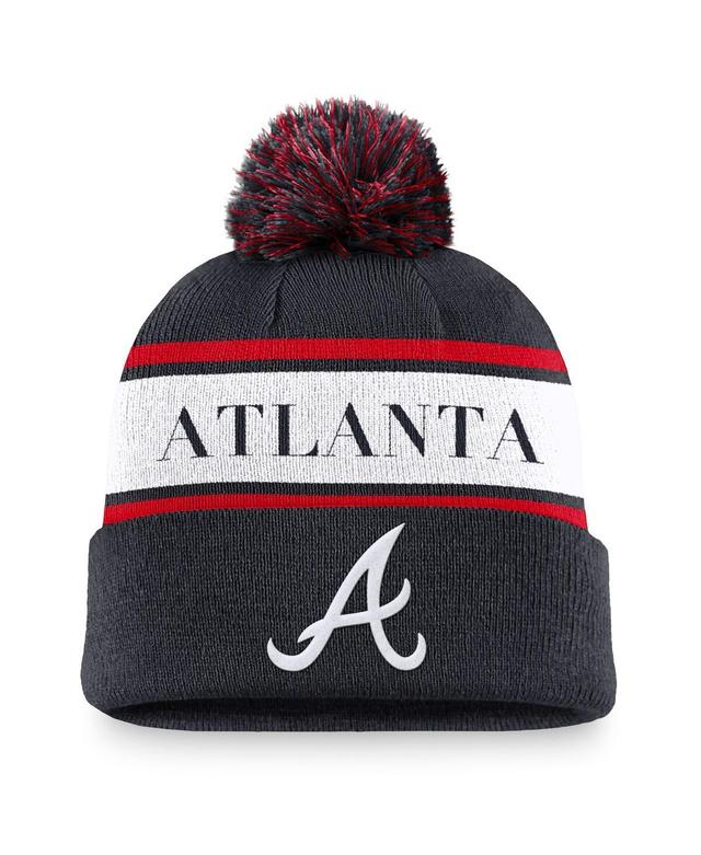 Nike Mens Navy Atlanta Braves Team Stripe Peak Cuffed Knit Hat with Pom Product Image