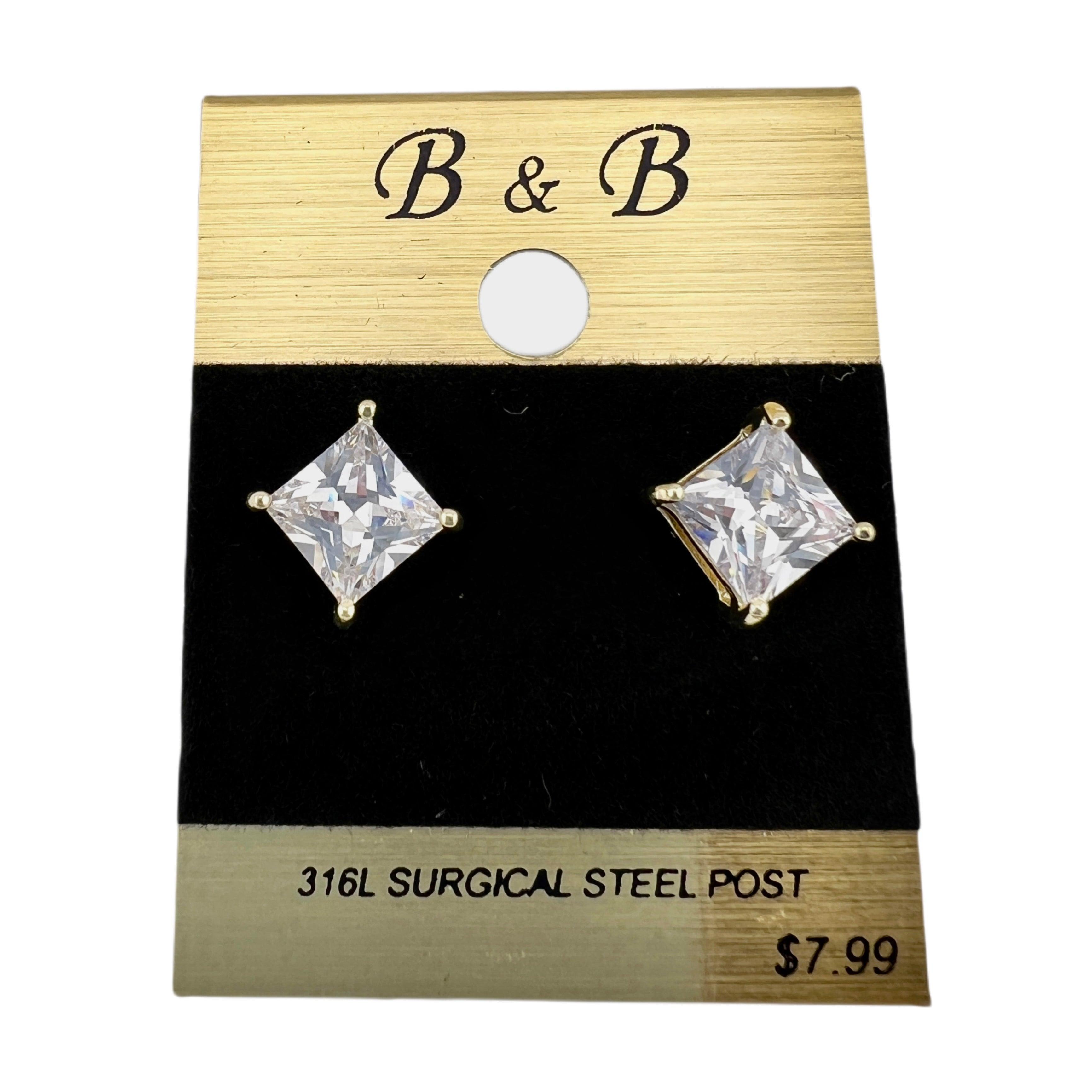 B&B Gold Color Cubic Zirconia Square Stud Earrings Female Product Image