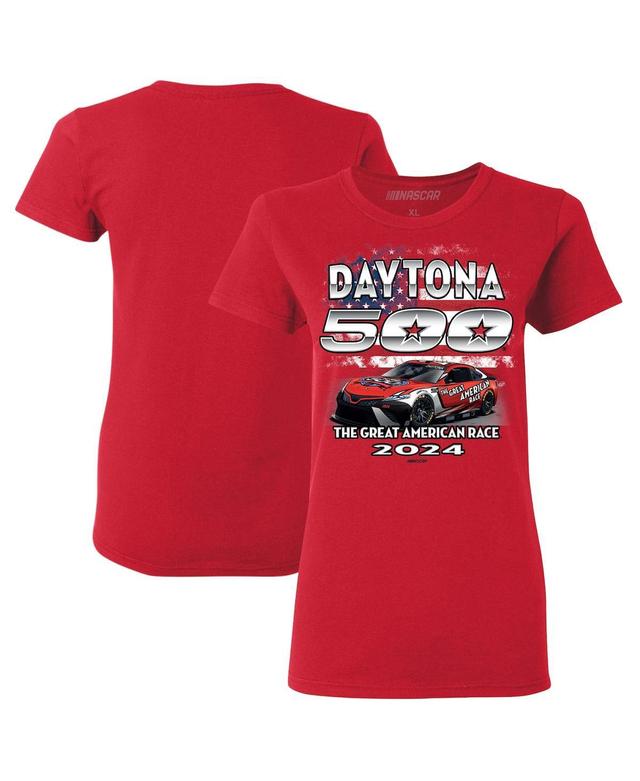 Womens Checkered Flag Sports Red 2024 Daytona 500 Graphic Car T-shirt Product Image