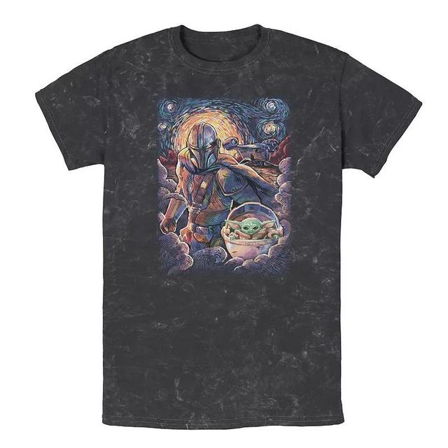 Mens Star Wars: The Mandalorian & The Child Starry Night Tee Black Grey Product Image