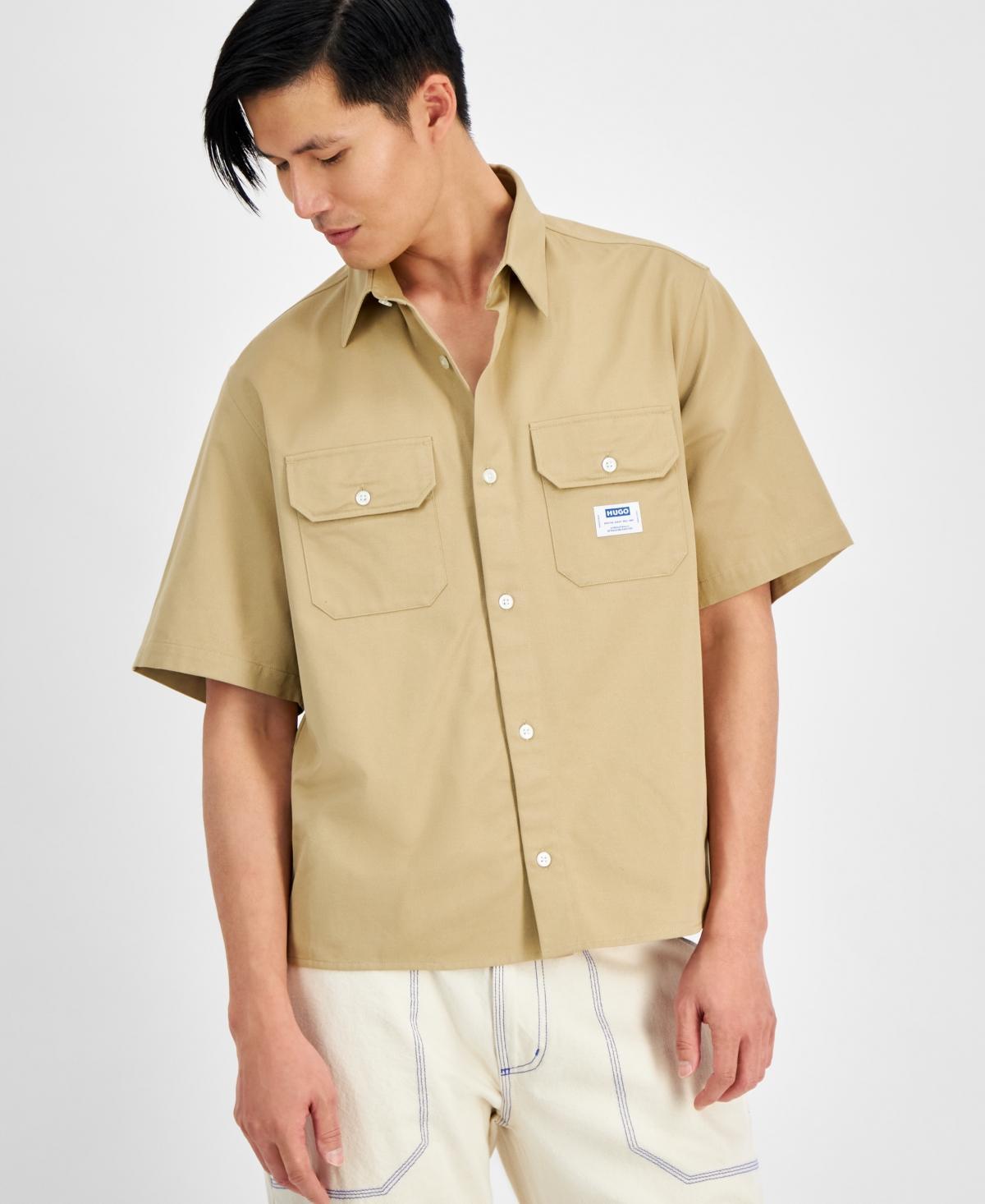 Hugo By  Men's Loose-fit Button-down Twill Shirt In Open White Product Image