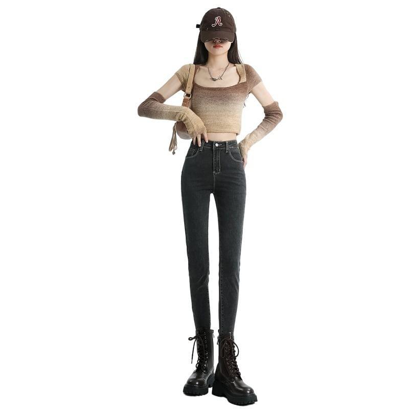 High Rise Fleece Lined Skinny Jeans (Various Designs) Product Image