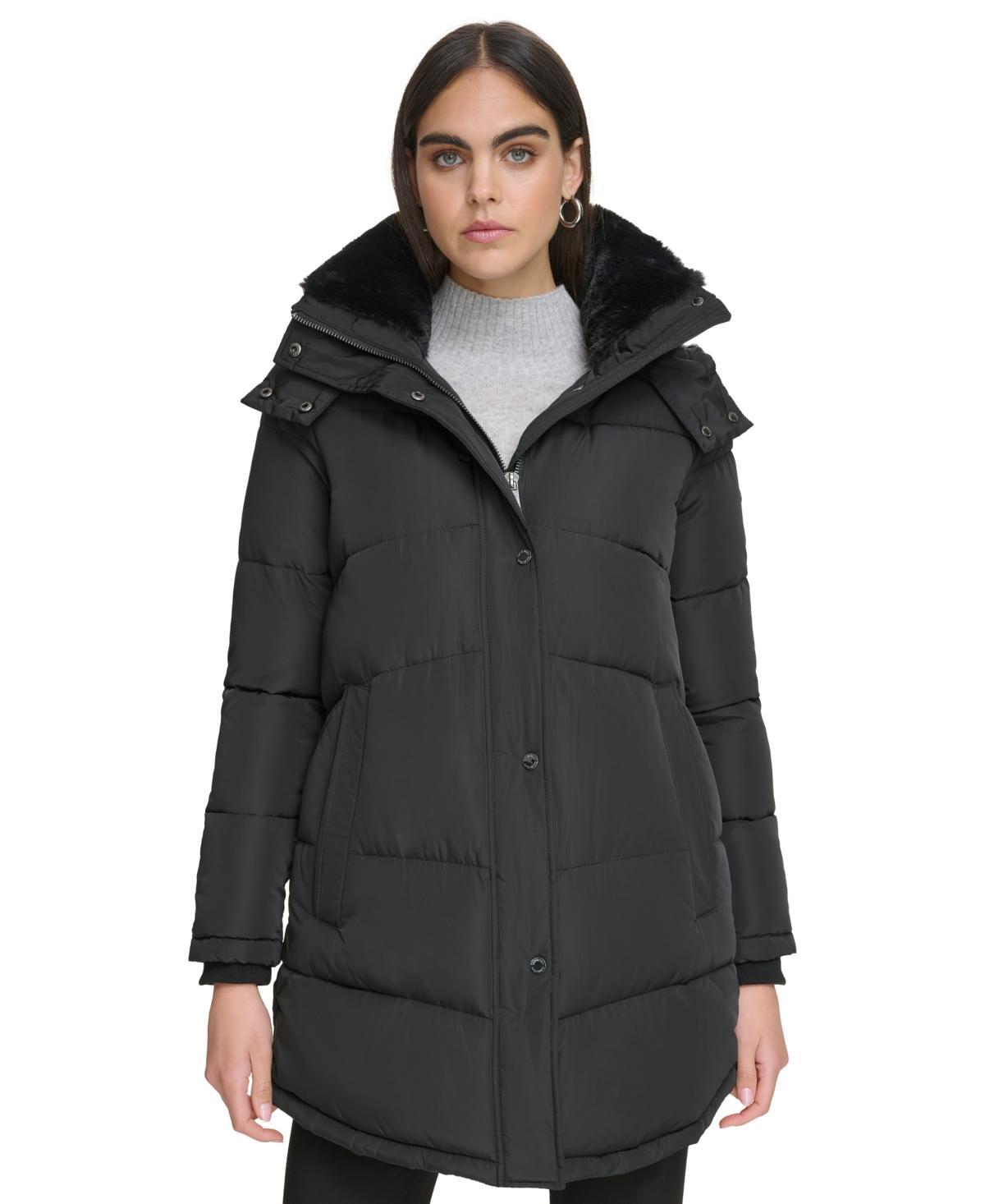 Calvin Klein Womens Faux-Fur-Trim Hooded Puffer Coat, Created for Macys Product Image