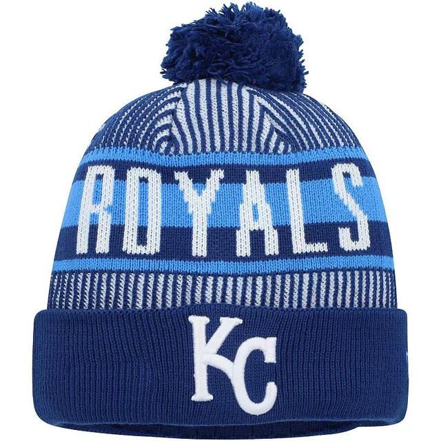 Mens New Era Royal Kansas City Royals Striped Cuffed Knit Hat with Pom Product Image