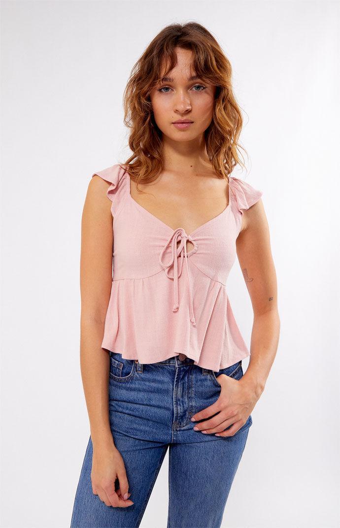 Women's Keyhole Linen Babydoll Top Product Image