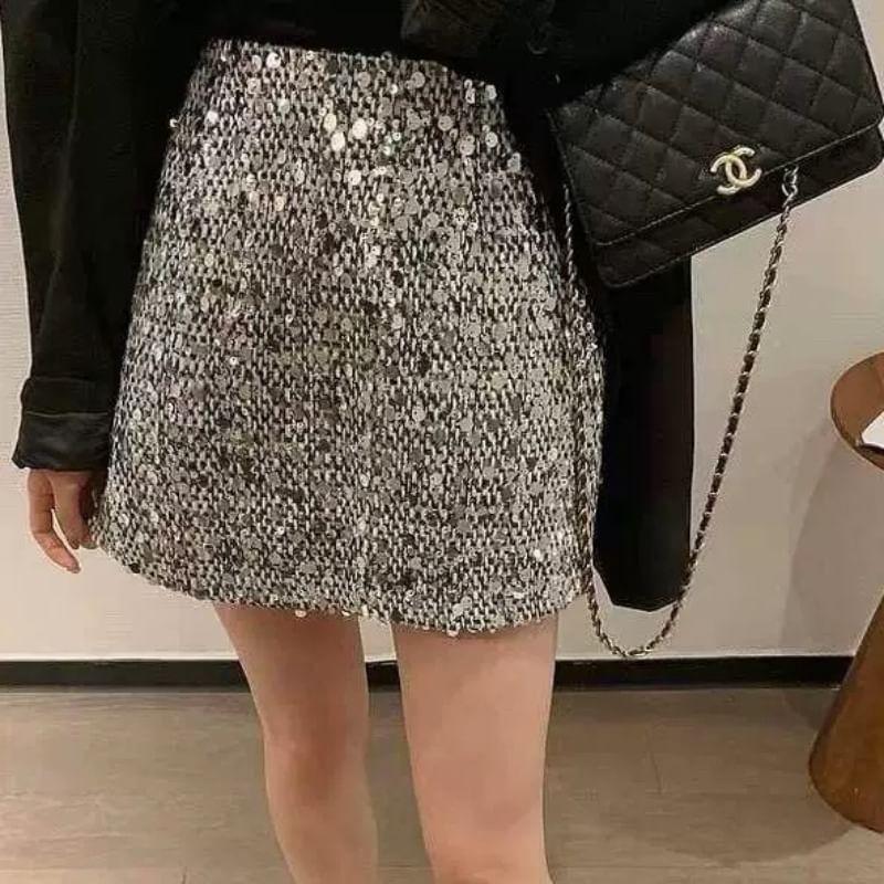 High Rise Sequin Mini Skirt Product Image