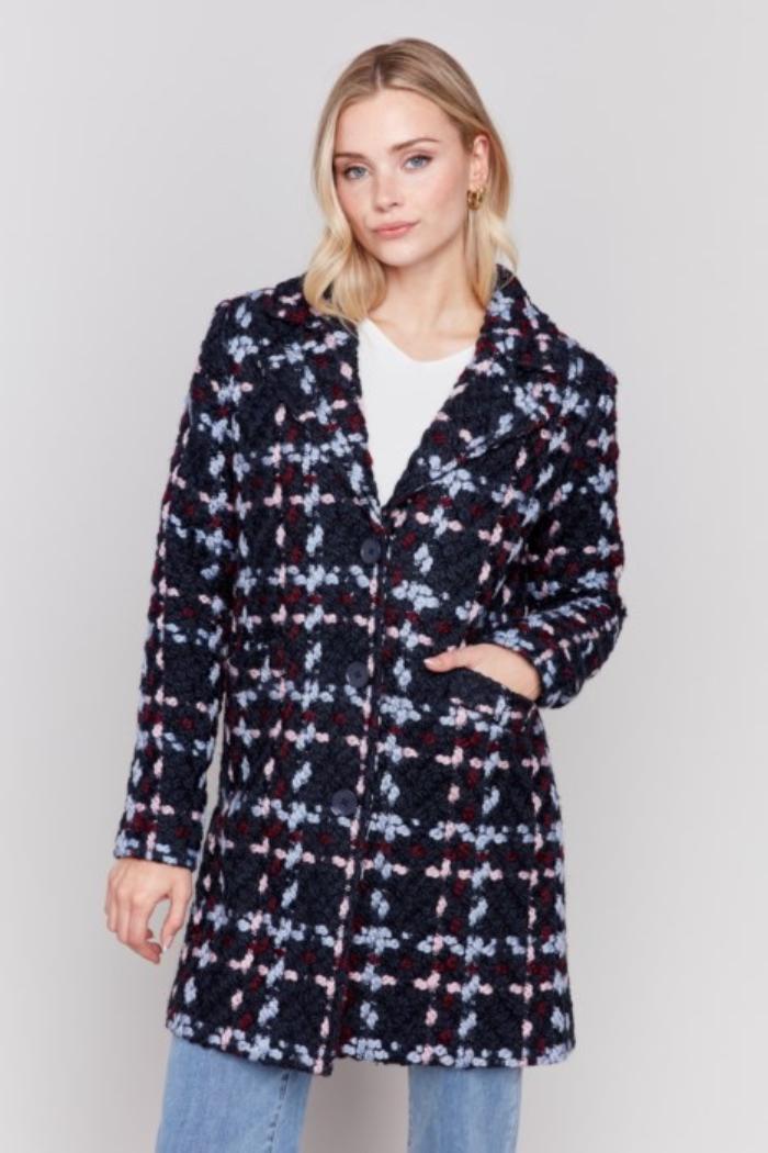 Plaid Bouclé Knit Coat Product Image