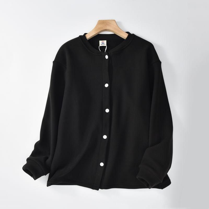 Crew Neck Plain Button-Up Jacket product image