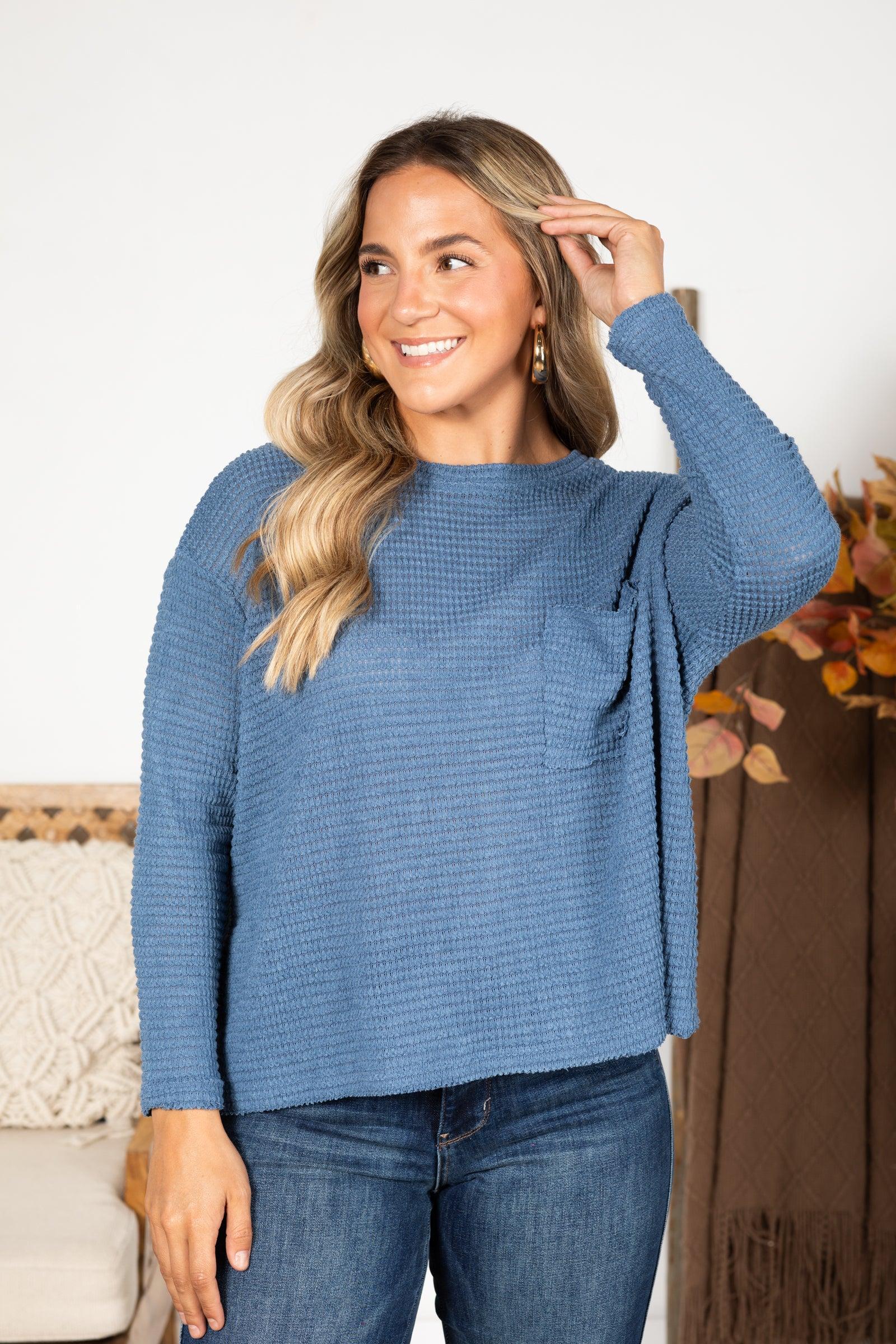 Waffle Knit Sweater With Pocket Product Image