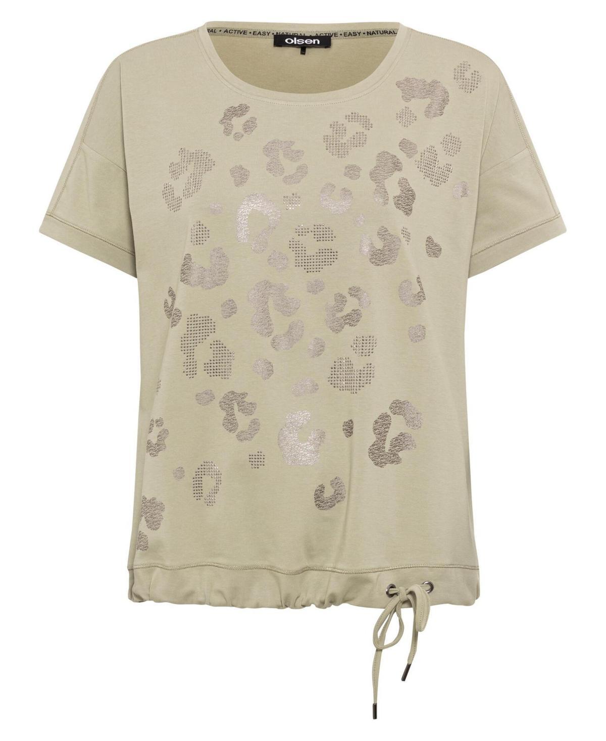 Olsen Womens Cotton Blend Embellished Leo Print T-Shirt Product Image