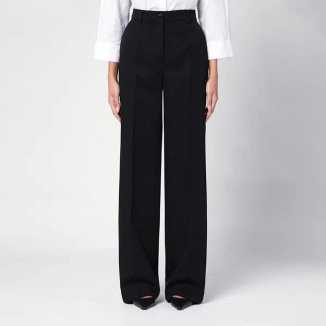 Black Wool Flared Trousers Product Image