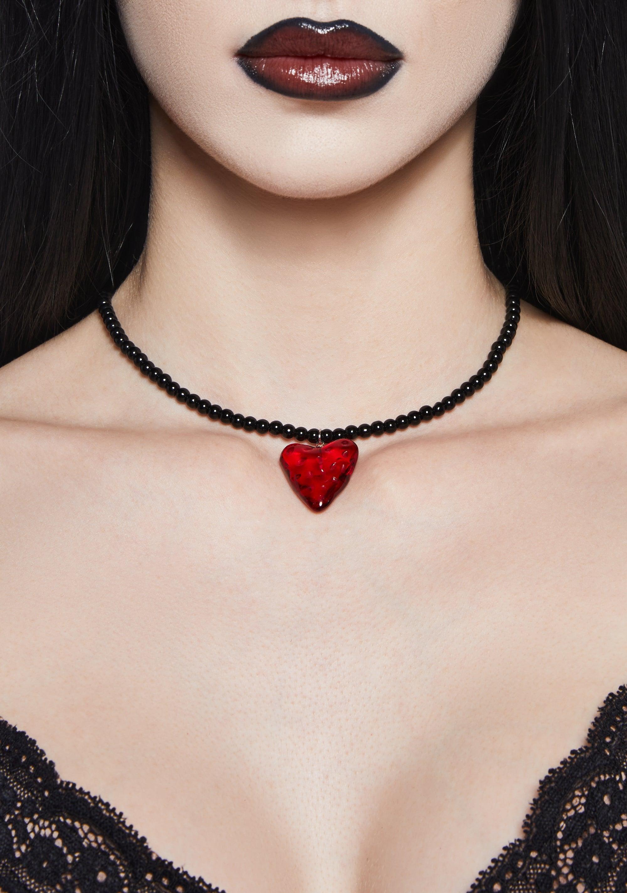 Beaded Gem Heart Statement Necklace - Red product image