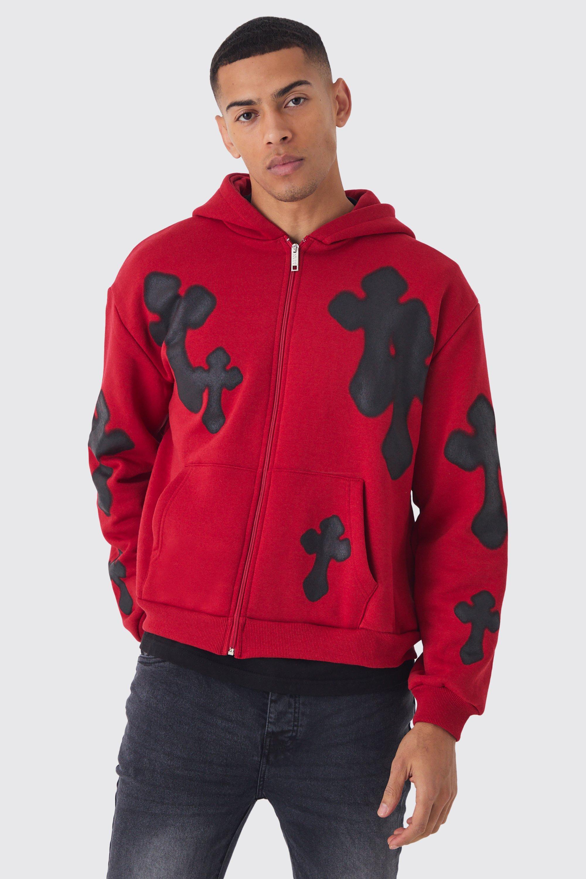 Oversized Boxy Spray Cross Zip Through Hoodie | boohooMAN USA Product Image