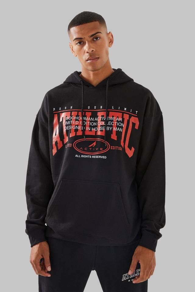 Man Active Athletic Print Oversized Hoodie | boohooMAN USA Product Image