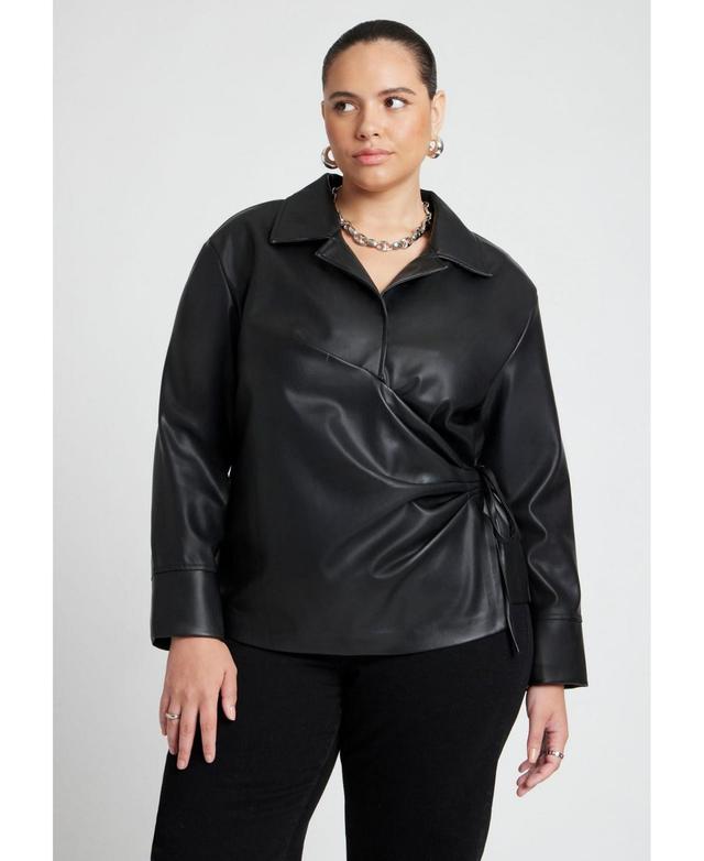 Eloquii Womens Faux Leather Wrap Top Product Image