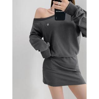 Plain One-Shoulder Mock Two-Piece Mini Dress in 5 Colors Product Image