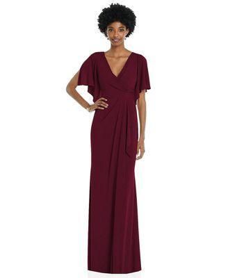 Plus Size Faux Wrap Split Sleeve Maxi Dress with Cascade Skirt Product Image