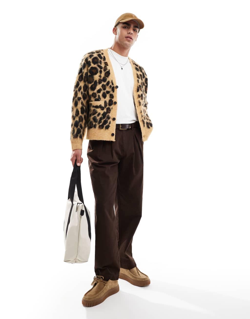 Bershka leopard knit cardigan in beige  Product Image