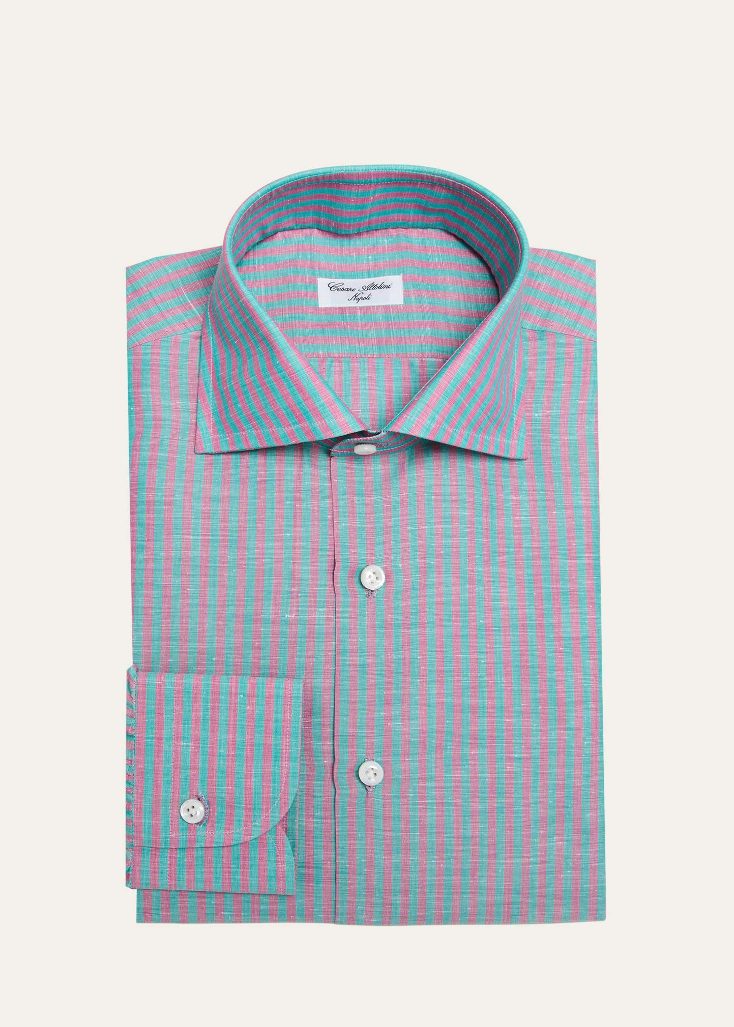 Mens Linen-Cotton Stripe Dress Shirt Product Image