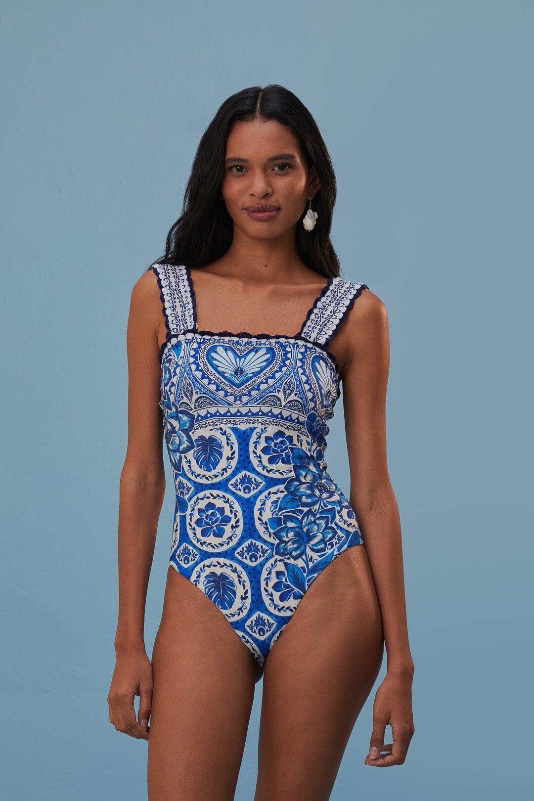 Blue Tile Dream One Piece Swimsuit, TILE DREAM MULTICOLOR / M Product Image