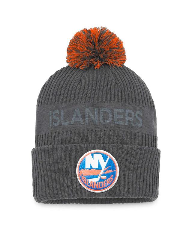 Men's Fanatics Branded Charcoal New York Islanders Authentic Pro Home Ice Cuffed Knit Hat with Pom Product Image