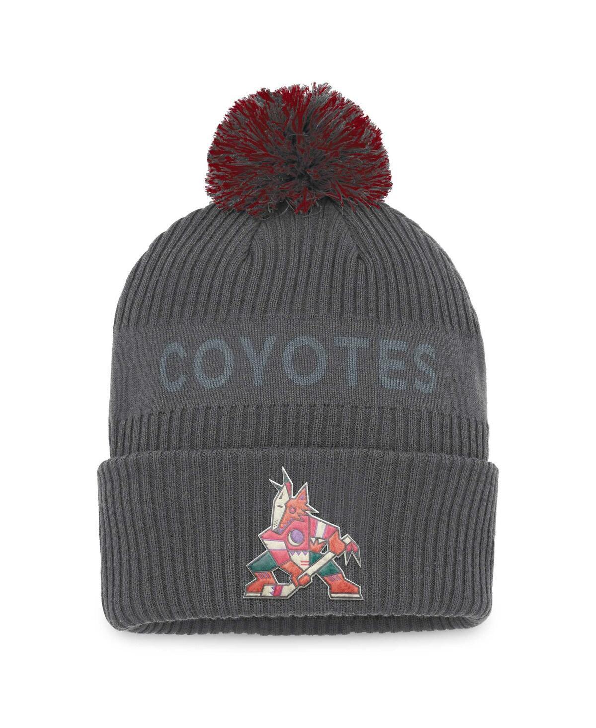 Men's Fanatics Branded Charcoal Arizona Coyotes Authentic Pro Home Ice Cuffed Knit Hat with Pom Product Image