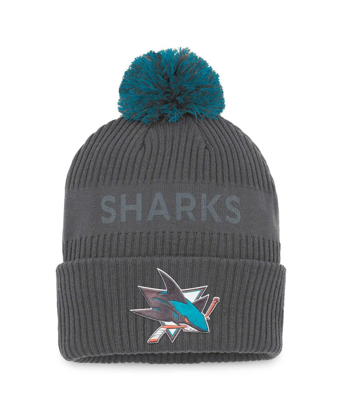 Mens Fanatics Charcoal San Jose Sharks Authentic Pro Home Ice Cuffed Knit Hat with Pom Product Image