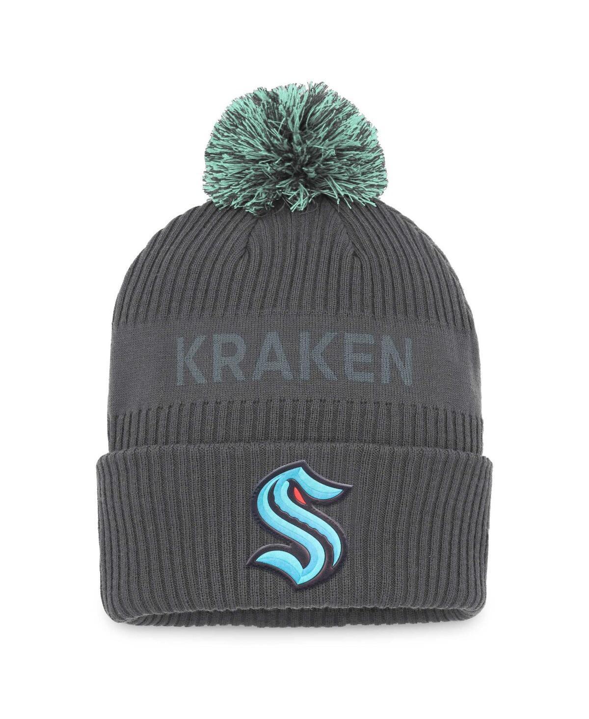 Men's Fanatics Branded Charcoal Seattle Kraken Authentic Pro Home Ice Cuffed Knit Hat with Pom Product Image