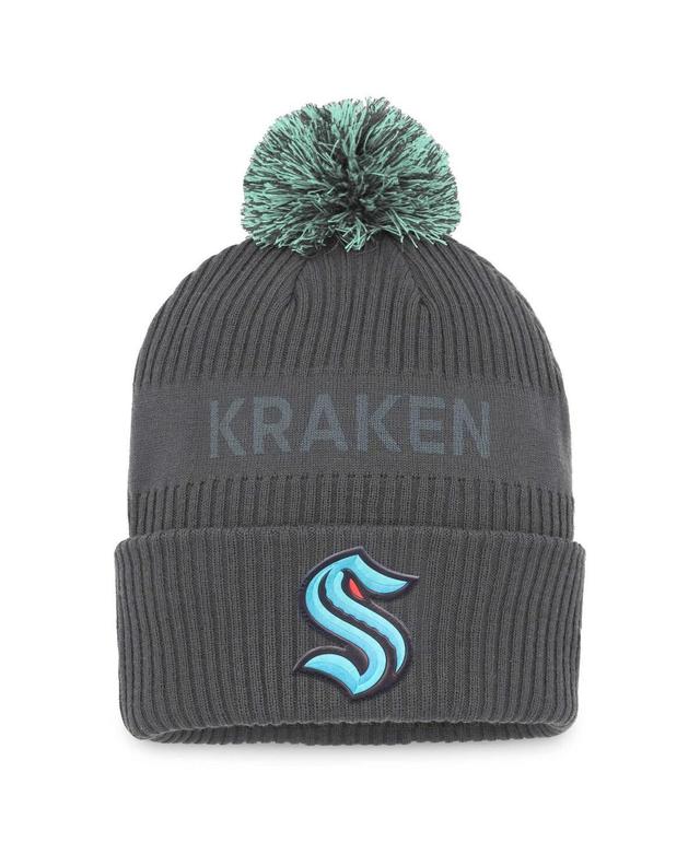 Men's Fanatics Branded Charcoal Seattle Kraken Authentic Pro Home Ice Cuffed Knit Hat with Pom Product Image