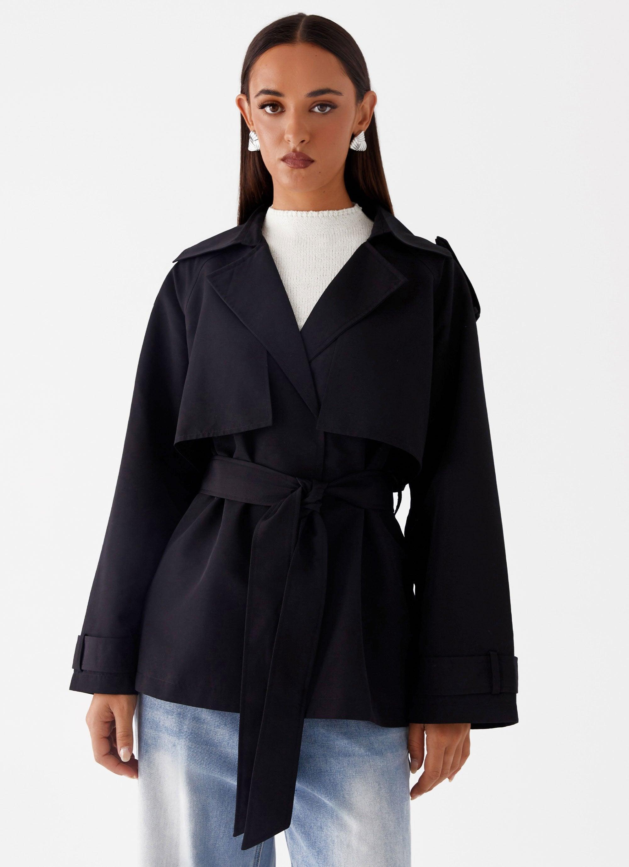 Ace Of Spades Cropped Trench Coat - Black Product Image