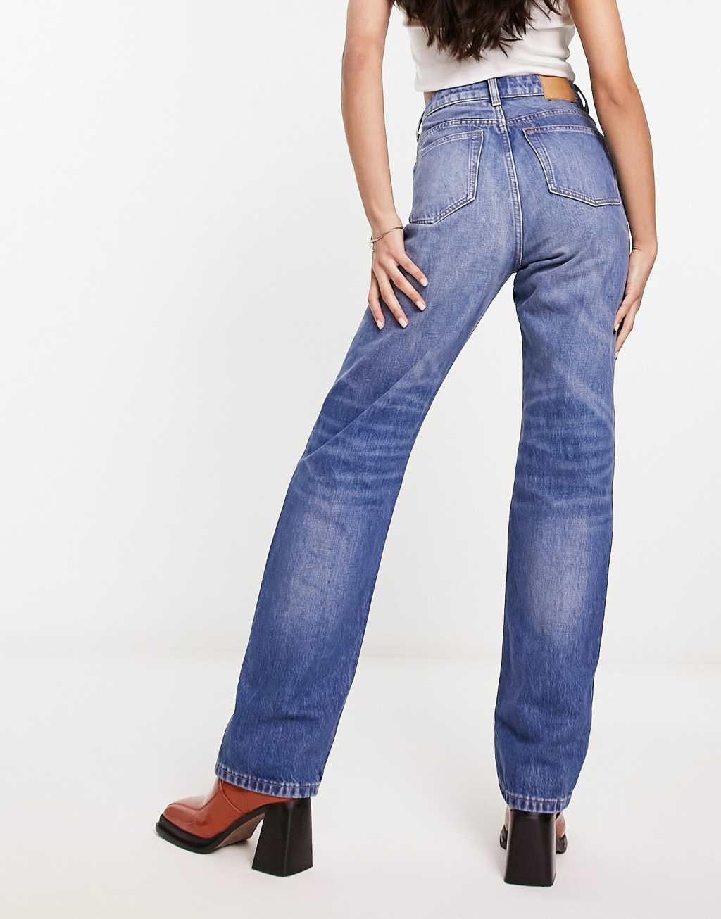 Weekday Rowe extra high waist straight leg jeans in wave blue Product Image