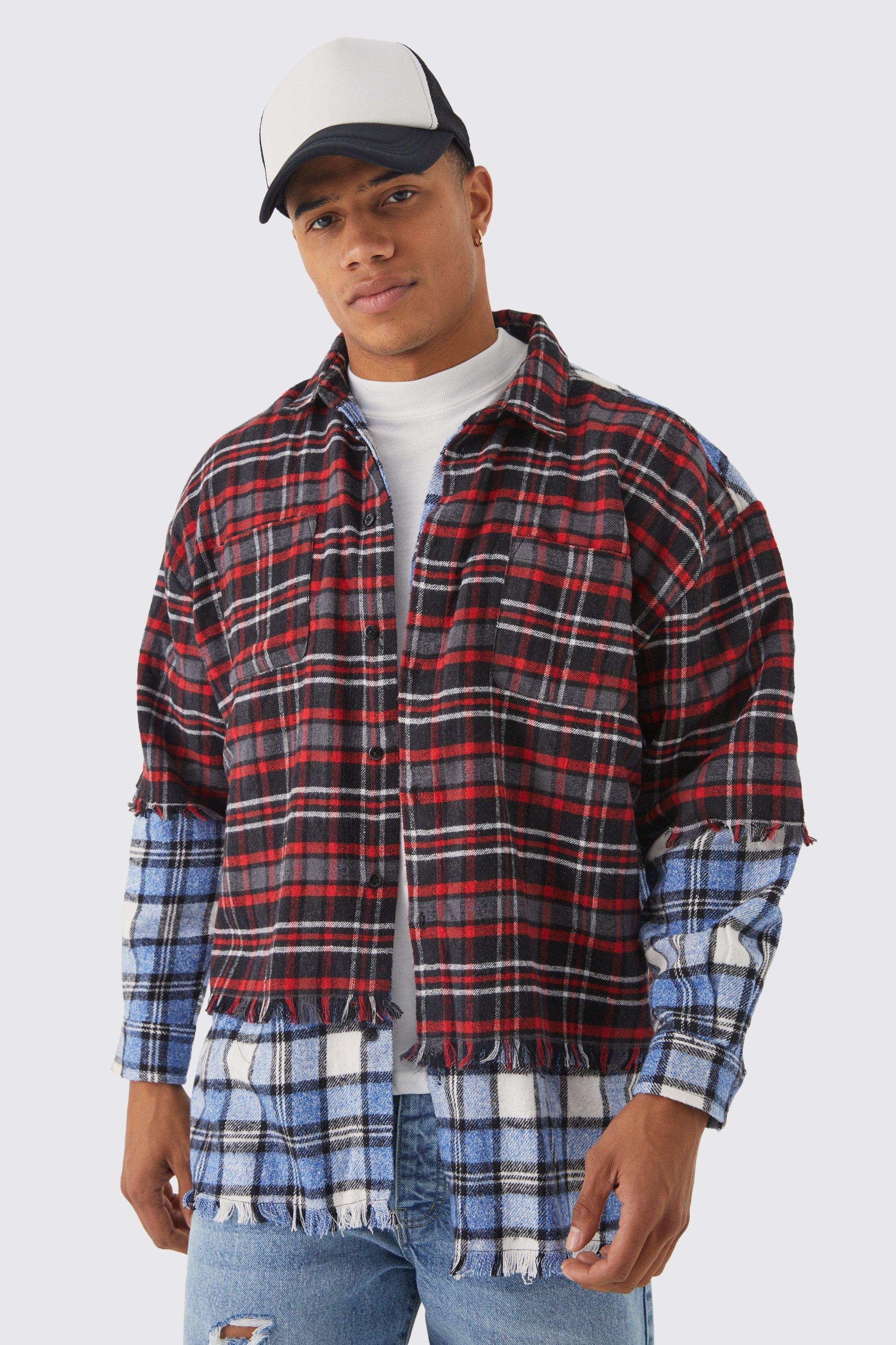 Oversized Faux Layered Flannel Shirt | boohooMAN USA Product Image