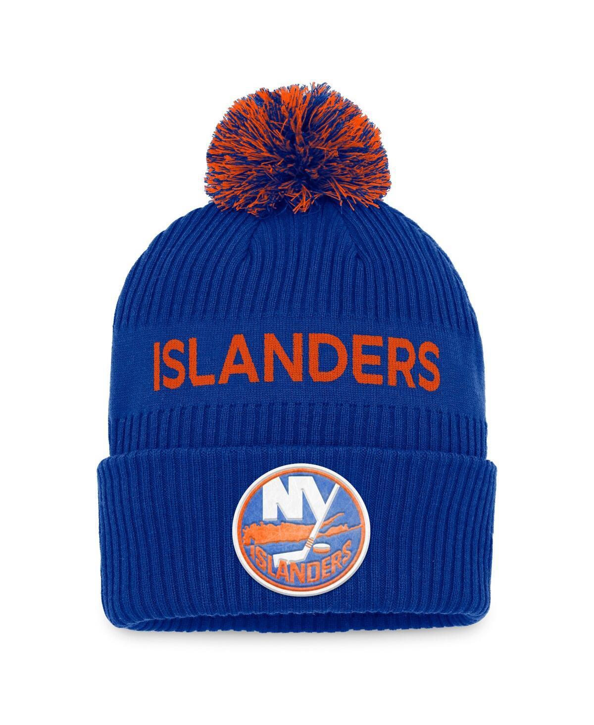 Mens Fanatics Branded Royal/Orange New York Islanders 2022 NHL Draft Authentic Pro Cuffed Knit Hat with Pom Product Image